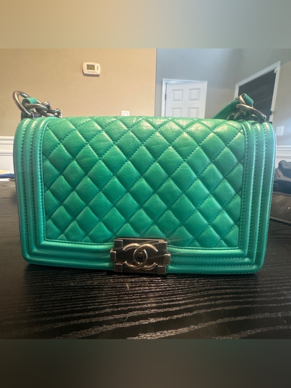 CHANEL Quilted Boy Bag Medium in Teal